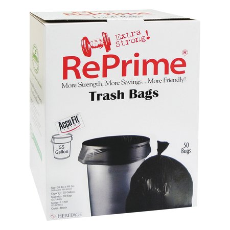 ACCUFIT 55 gal Trash Bags, 40 in x 53 in, Premium, 1.3 mil, Black, 150 PK H8053PK RC1